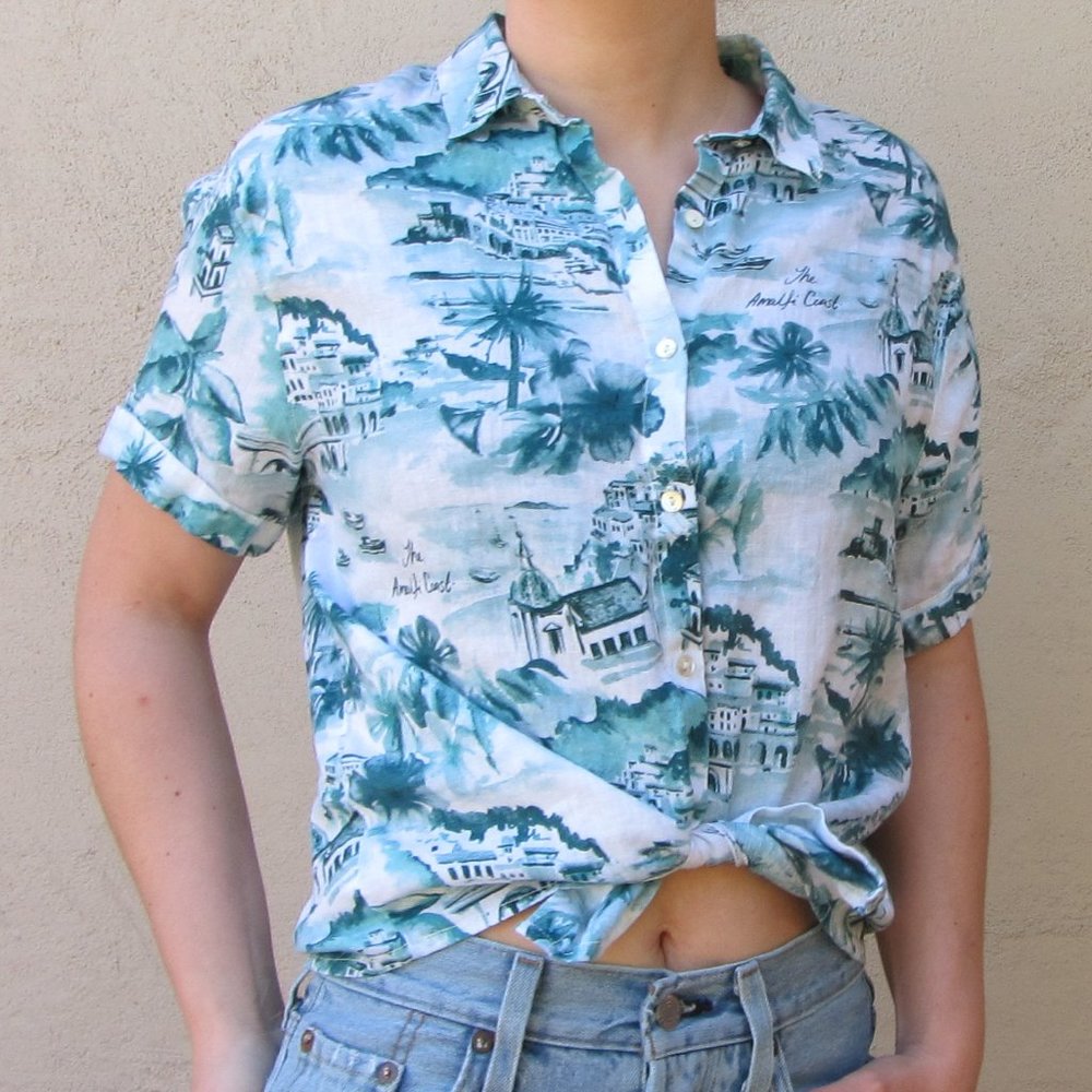 Italy Coast Landscape Linen Short Sleeve Top